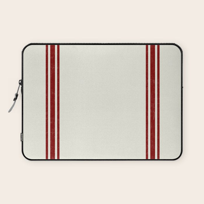 Vintage Country French Grainsack Red Stripes Creme Background Laptop Sleeve Gallery Image 1