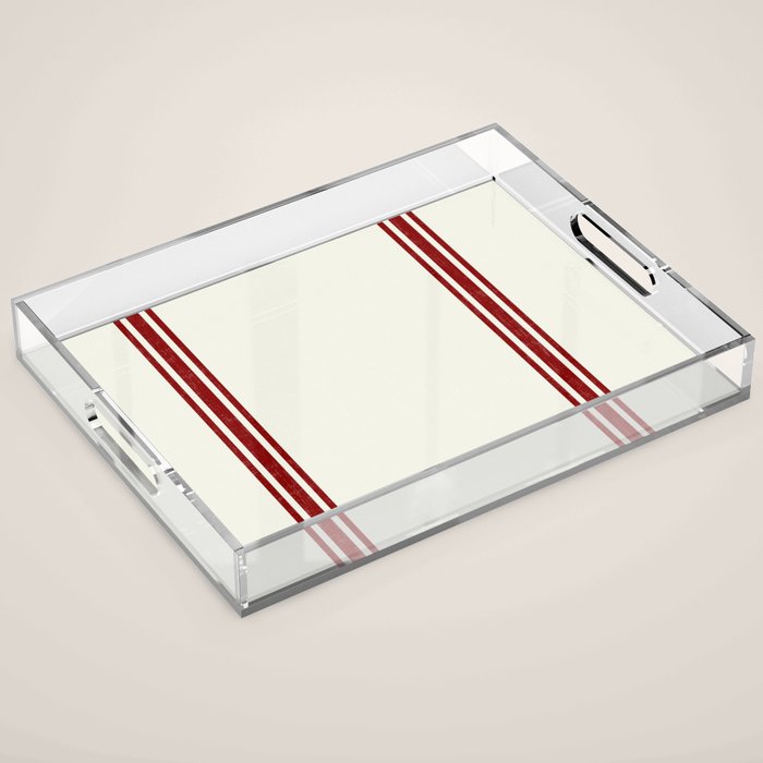 Vintage Country French Grainsack Red Stripes Creme Background Acrylic Tray Gallery Image 1
