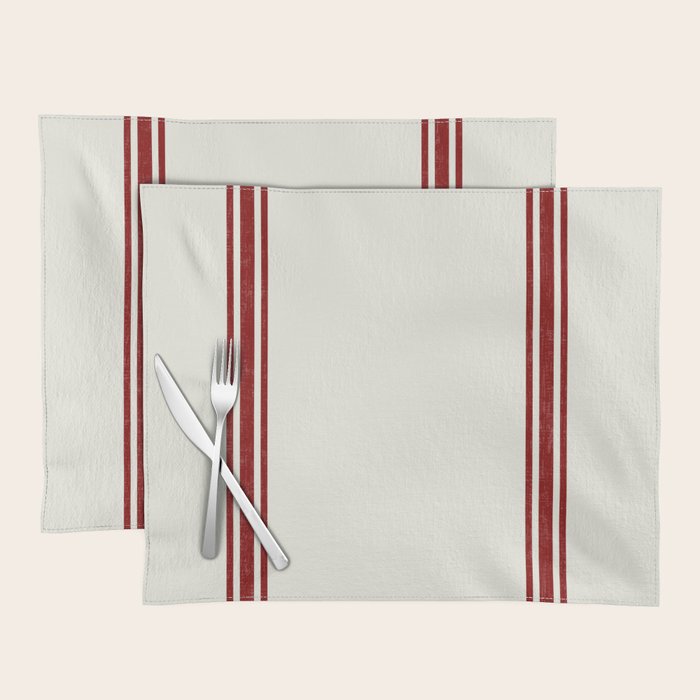 Vintage Country French Grainsack Red Stripes Creme Background Placemat Gallery Image 1