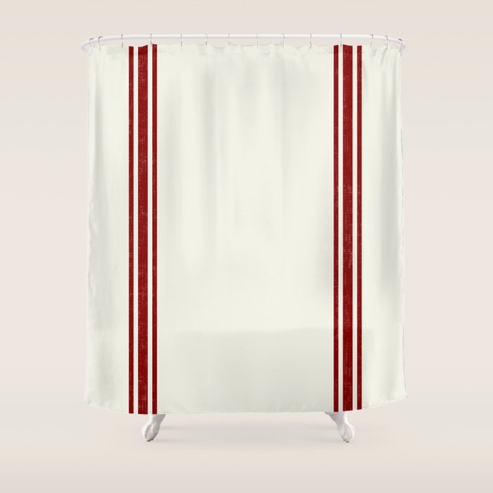 Vintage Country French Grainsack Red Stripes Creme Background Shower Curtain Gallery Image 1