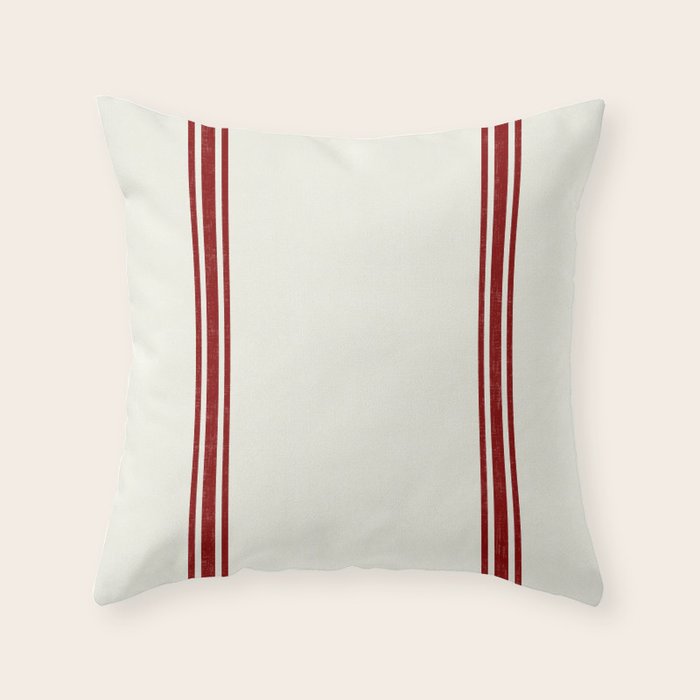 Vintage Country French Grainsack Red Stripes Creme Background Throw Pillow Gallery Image 1
