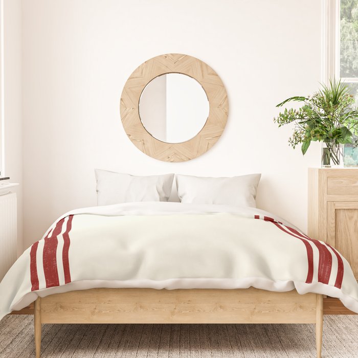 Vintage Country French Grainsack Red Stripes Creme Background Duvet Cover Gallery Image 3