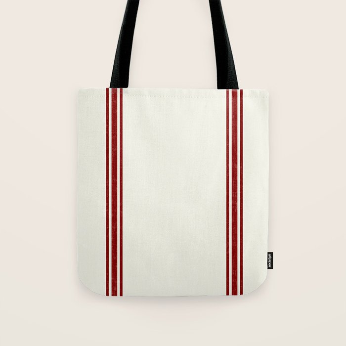 Vintage Country French Grainsack Red Stripes Creme Background Tote Bag Gallery Image 1