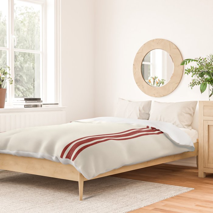 Vintage Country French Grainsack Red Stripes Creme Background Duvet Cover Gallery Image 2
