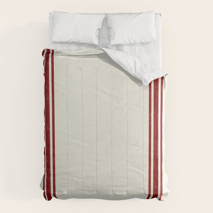 Vintage Country French Grainsack Red Stripes Creme Background Comforter Gallery Image 1