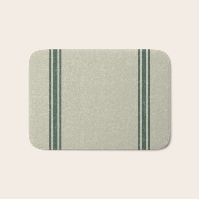 Vintage Country French Grainsack Green Stripes Linen Color Background Bath Mat Gallery Image 1