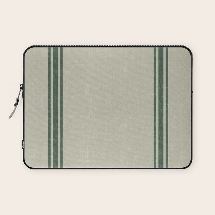 Vintage Country French Grainsack Green Stripes Linen Color Background Laptop Sleeve