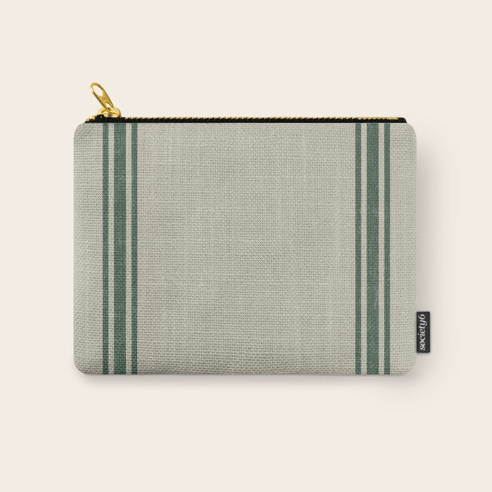 Vintage Country French Grainsack Green Stripes Linen Color Background Carry All Pouch Gallery Image 1