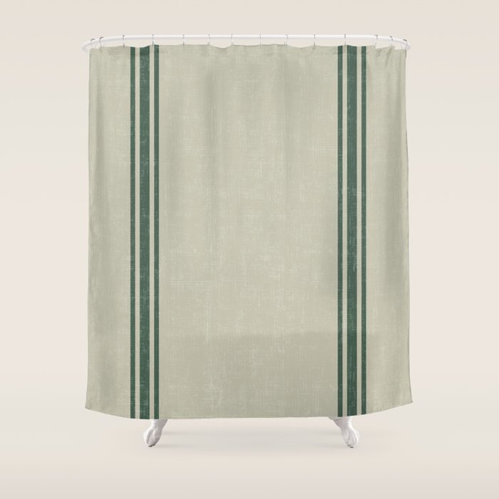 Vintage Country French Grainsack Green Stripes Linen Color Background Shower Curtain Gallery Image 1