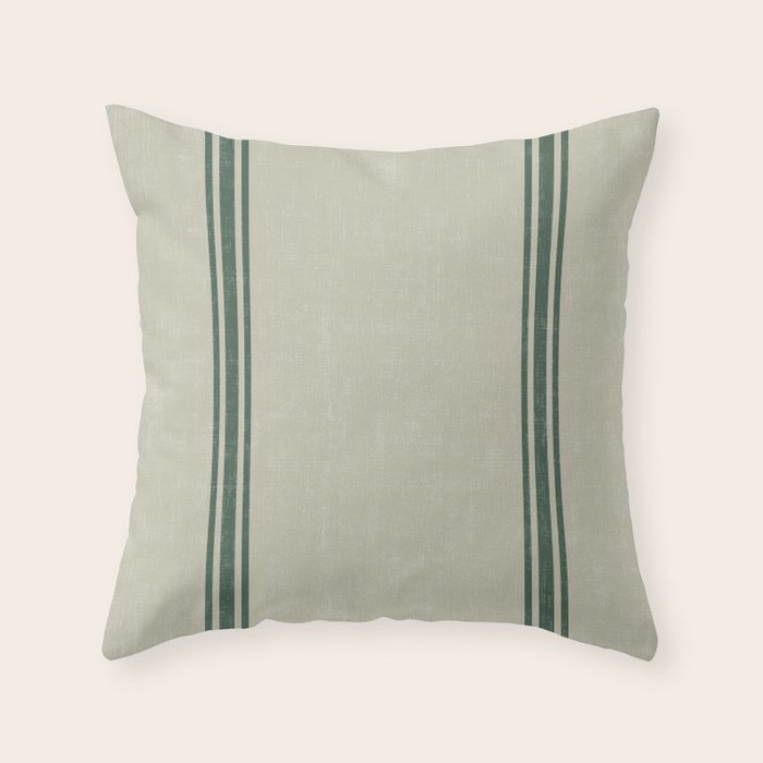 Vintage Country French Grainsack Green Stripes Linen Color Background Throw Pillow Gallery Image 6