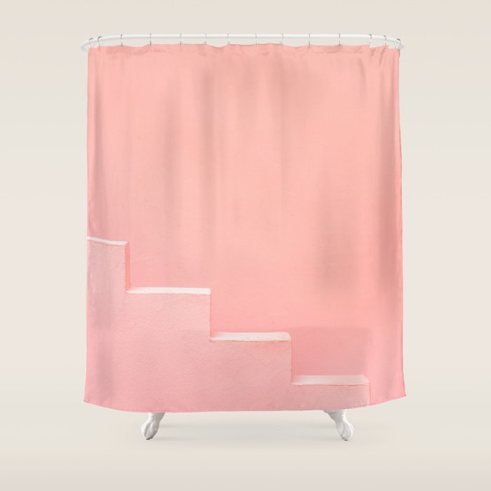 Pink steps of Muralla Roja Spain | Andalusia travel photography art pastel colored poster Shower Curtain Gallery Image 1