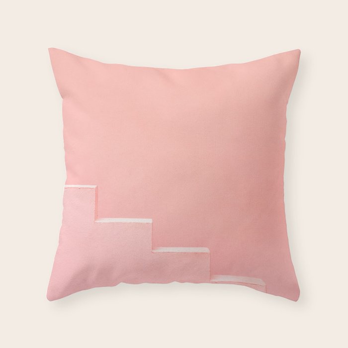 Pink steps of Muralla Roja Spain | Andalusia travel photography art pastel colored poster Throw Pillow Gallery Image 6