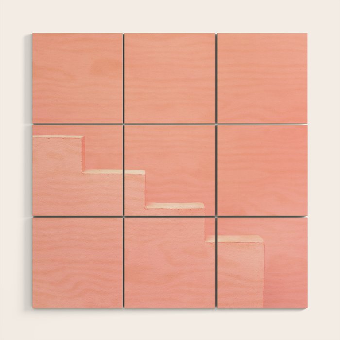 Pink steps of Muralla Roja Spain | Andalusia travel photography art pastel colored poster Wood Wall Art Gallery Image 1
