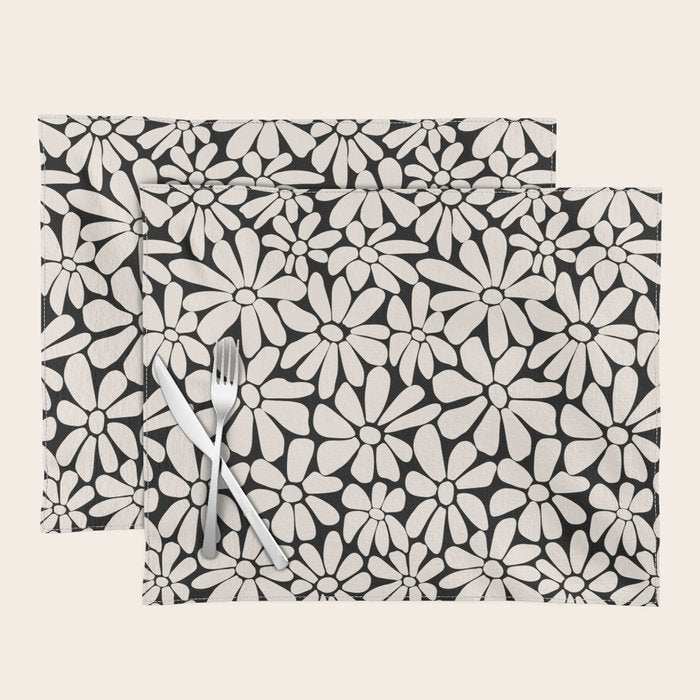 Black and White Retro Floral 2 Placemat Gallery Image 1