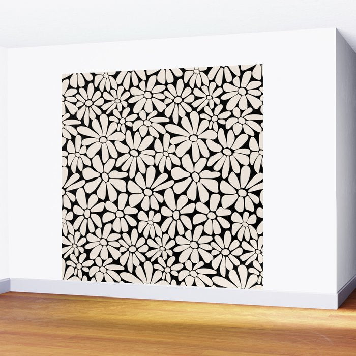 Black and White Retro Floral 2 Wall Mural Gallery Image 2