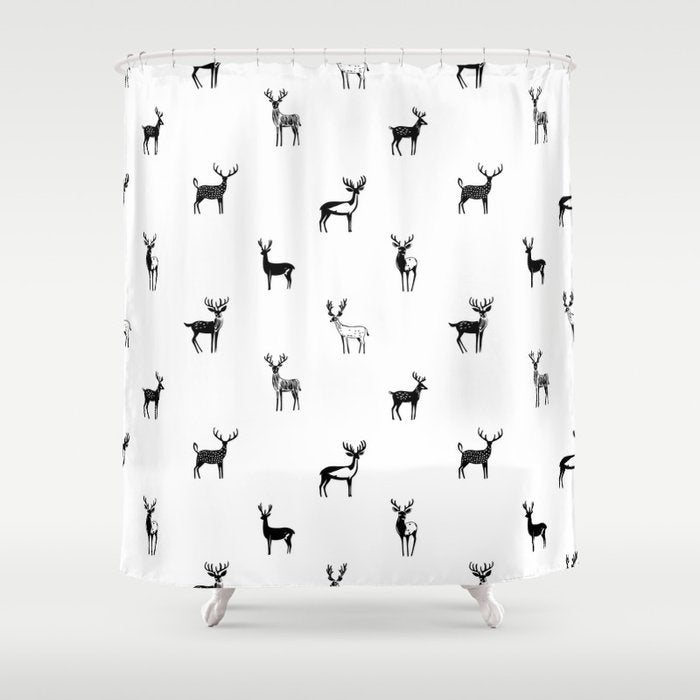 Black and white deer animal art pattern Shower Curtain Gallery Image 1