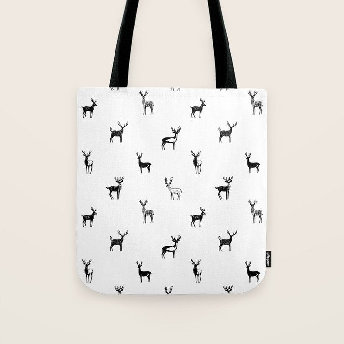 Black and white deer animal art pattern Tote Bag Gallery Image 1