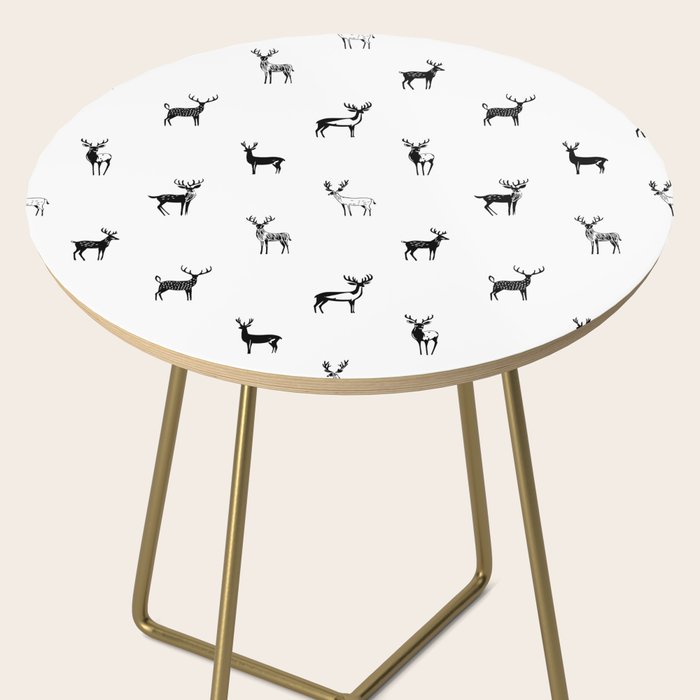Black and white deer animal art pattern Side Table Gallery Image 2