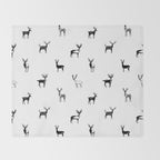 Black and white deer animal art pattern Throw Blanket Gallery Image 2