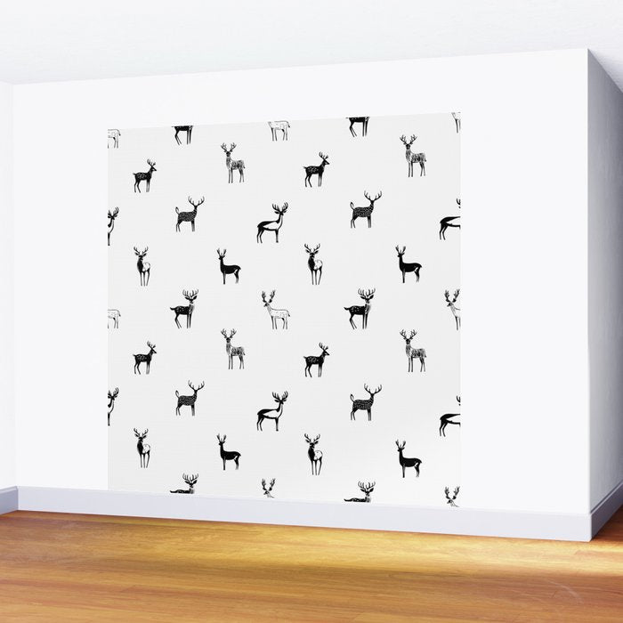 Black and white deer animal art pattern Wall Mural Gallery Image 2