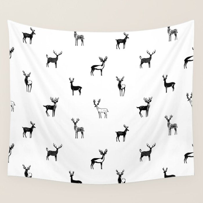 Black and white deer animal art pattern Wall Tapestry Gallery Image 4