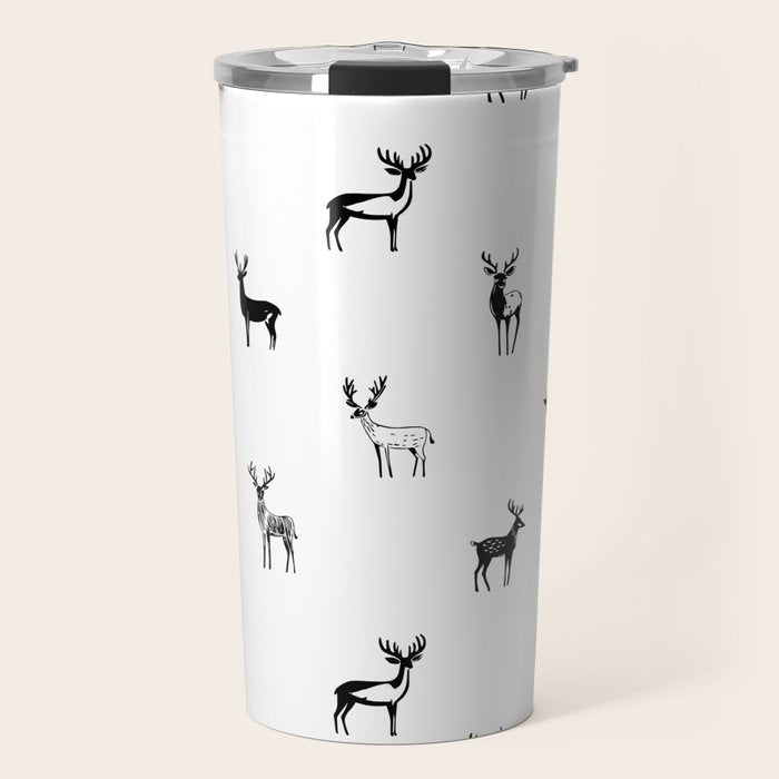 Black and white deer animal art pattern Travel Mug Gallery Image 1