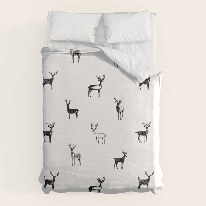Black and white deer animal art pattern Duvet Cover Gallery Image 1