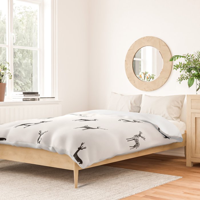 Black and white deer animal art pattern Duvet Cover Gallery Image 2