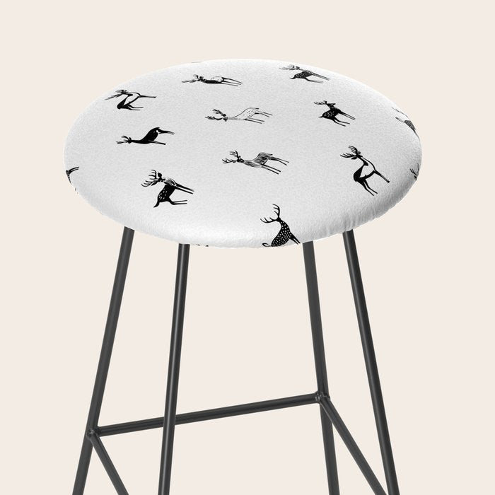 Black and white deer animal art pattern Stool Gallery Image 2
