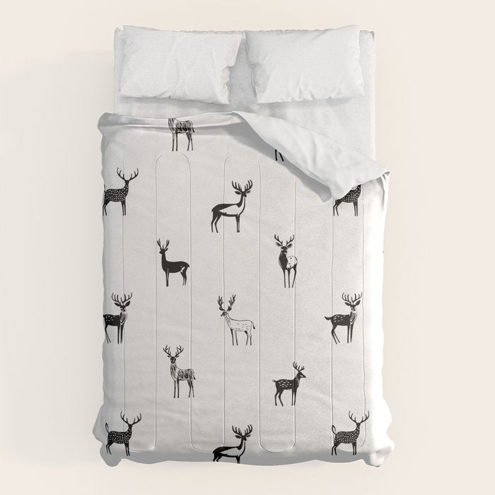 Black and white deer animal art pattern Comforter Gallery Image 1
