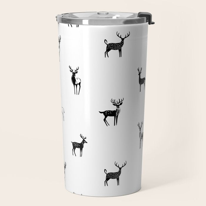 Black and white deer animal art pattern Travel Mug Gallery Image 2