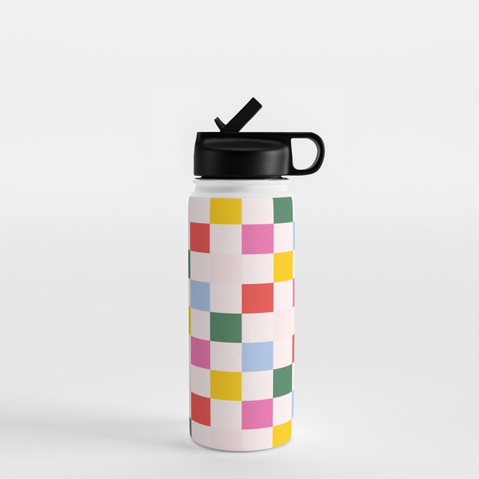 Retro Bauhaus Pattern | Abstract Shapes | Geometric Checks Water Bottle Gallery Image 1