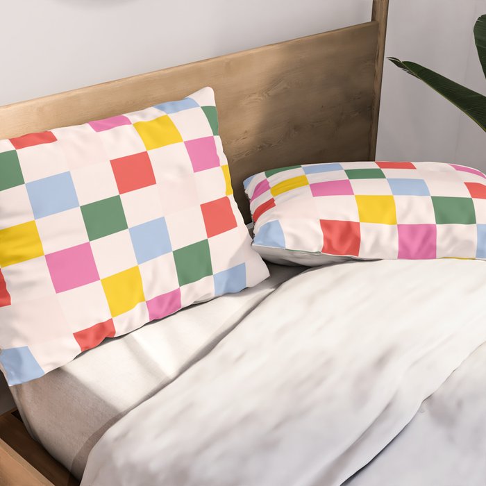 Retro Bauhaus Pattern | Abstract Shapes | Geometric Checks Pillow Sham Gallery Image 2