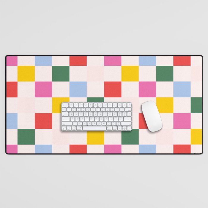 Retro Bauhaus Pattern | Abstract Shapes | Geometric Checks Desk Mat Gallery Image 1
