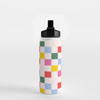Retro Bauhaus Pattern | Abstract Shapes | Geometric Checks Water Bottle Gallery Image 2