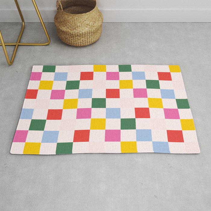 Retro Bauhaus Pattern | Abstract Shapes | Geometric Checks Rug Gallery Image 1