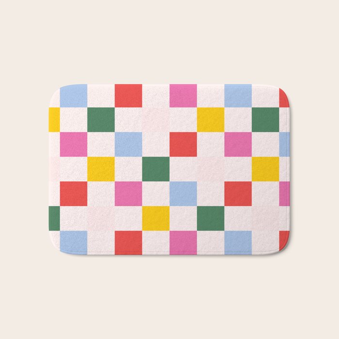 Retro Bauhaus Pattern | Abstract Shapes | Geometric Checks Bath Mat Gallery Image 1