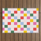 Retro Bauhaus Pattern | Abstract Shapes | Geometric Checks Outdoor Rug Gallery Image 1