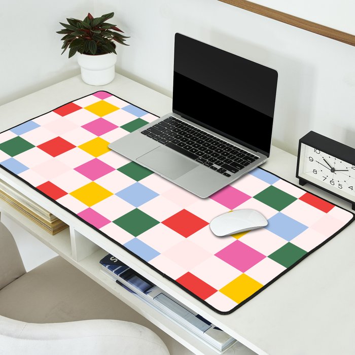 Retro Bauhaus Pattern | Abstract Shapes | Geometric Checks Desk Mat Gallery Image 2