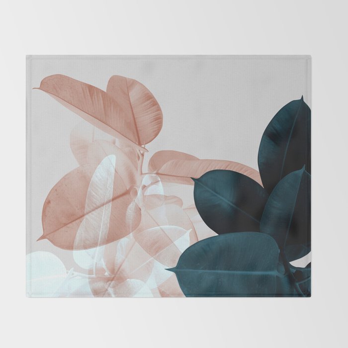 Blush & Blue Leaves Throw Blanket Gallery Image 2