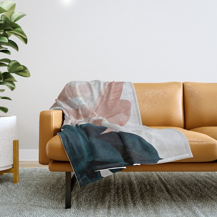 Blush & Blue Leaves Throw Blanket Gallery Image 1