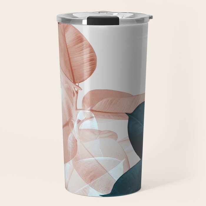 Blush & Blue Leaves Travel Mug Gallery Image 1