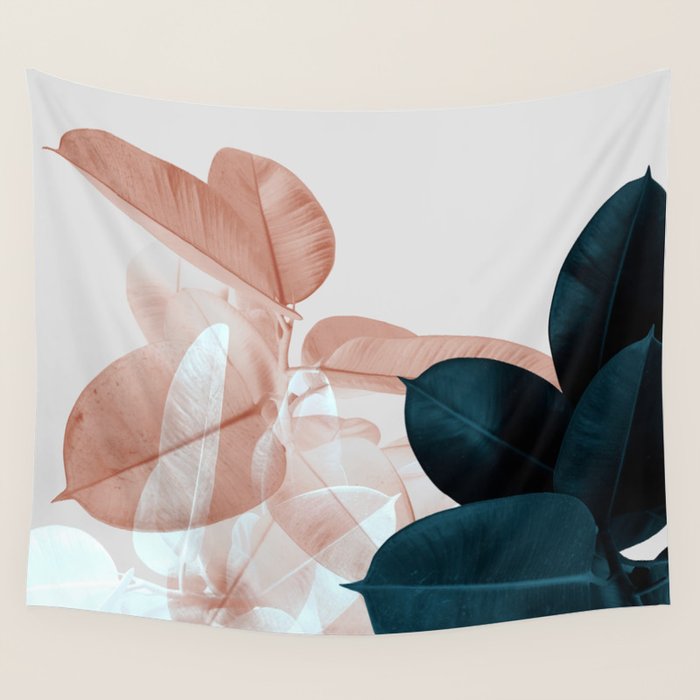 Blush & Blue Leaves Wall Tapestry Gallery Image 1