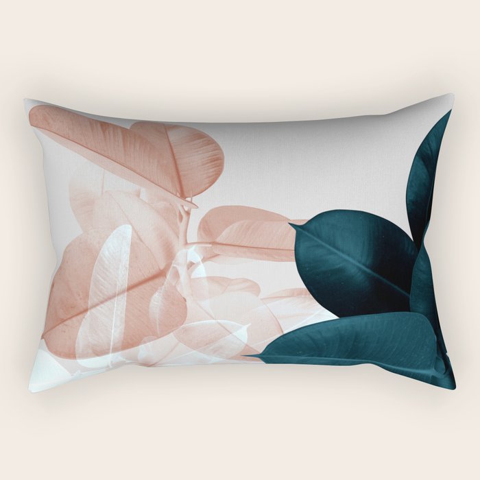 Blush & Blue Leaves Rectangular Pillow
