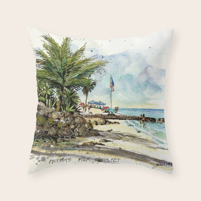Patriots Pier, Siesta Key Throw Pillow Gallery Image 1