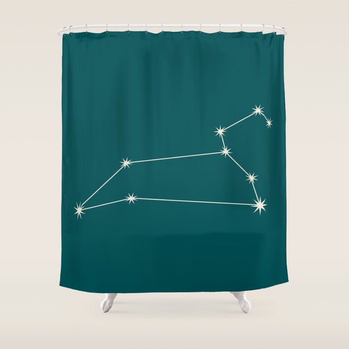 Leo Zodiac Star Constellation Line Art Deep Teal Shower Curtain Gallery Image 1