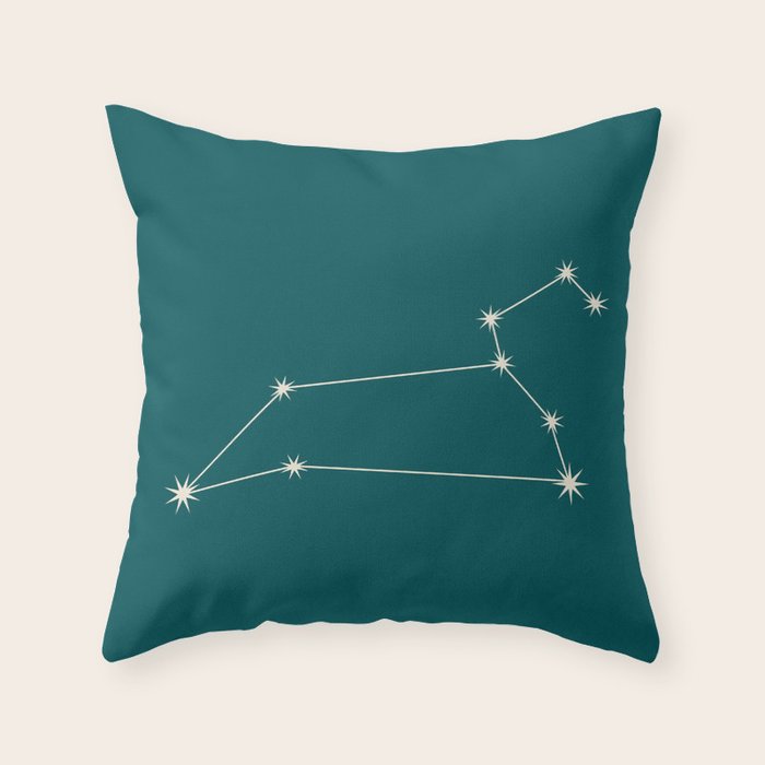 Leo Zodiac Star Constellation Line Art Deep Teal Throw Pillow Gallery Image 1
