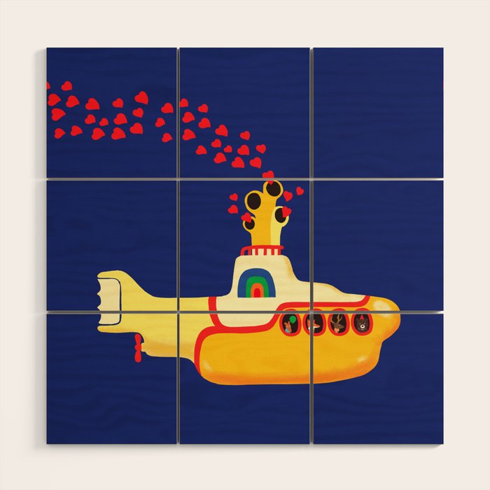 Yellow Submarine Bubbling Love Wood Wall Art Gallery Image 1