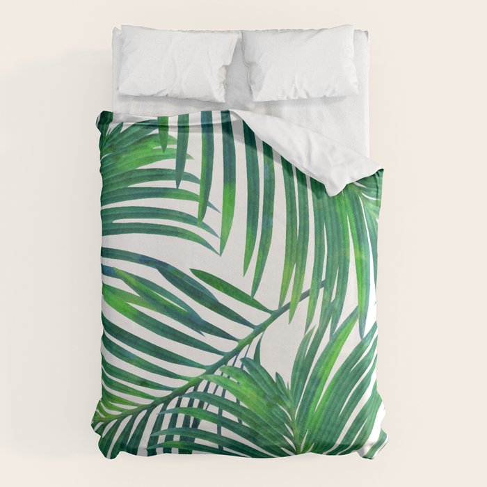 Palm Paradise, Tropical Leaves, Beachy Watercolor Painting, Minimal Nature Botanical Illustration Duvet Cover Gallery Image 6