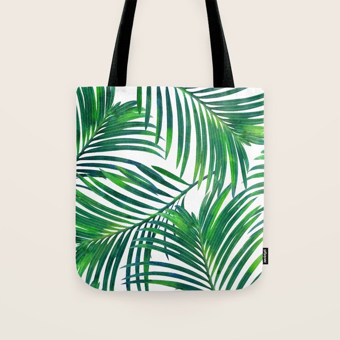 Palm Paradise, Tropical Leaves, Beachy Watercolor Painting, Minimal Nature Botanical Illustration Tote Bag Gallery Image 1